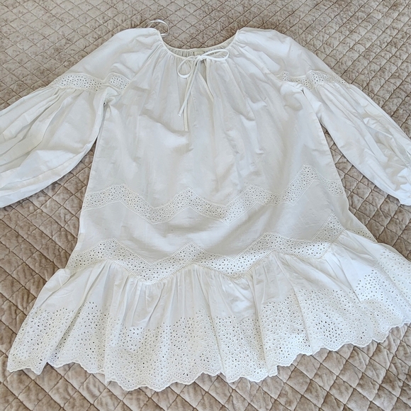White Eyelet Dress with Bell Sleeves - Picture 4 of 4